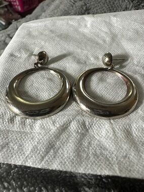 Classic Silver-Tone Open Hoop Drop Earrings